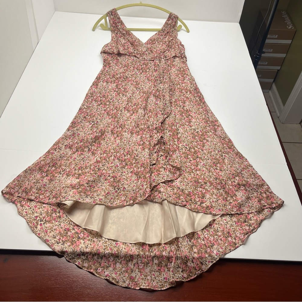 Maggy London‎ Petites Pink Brown 100% Silk Whimsigoth Coquette Fairy Dress SZ 12